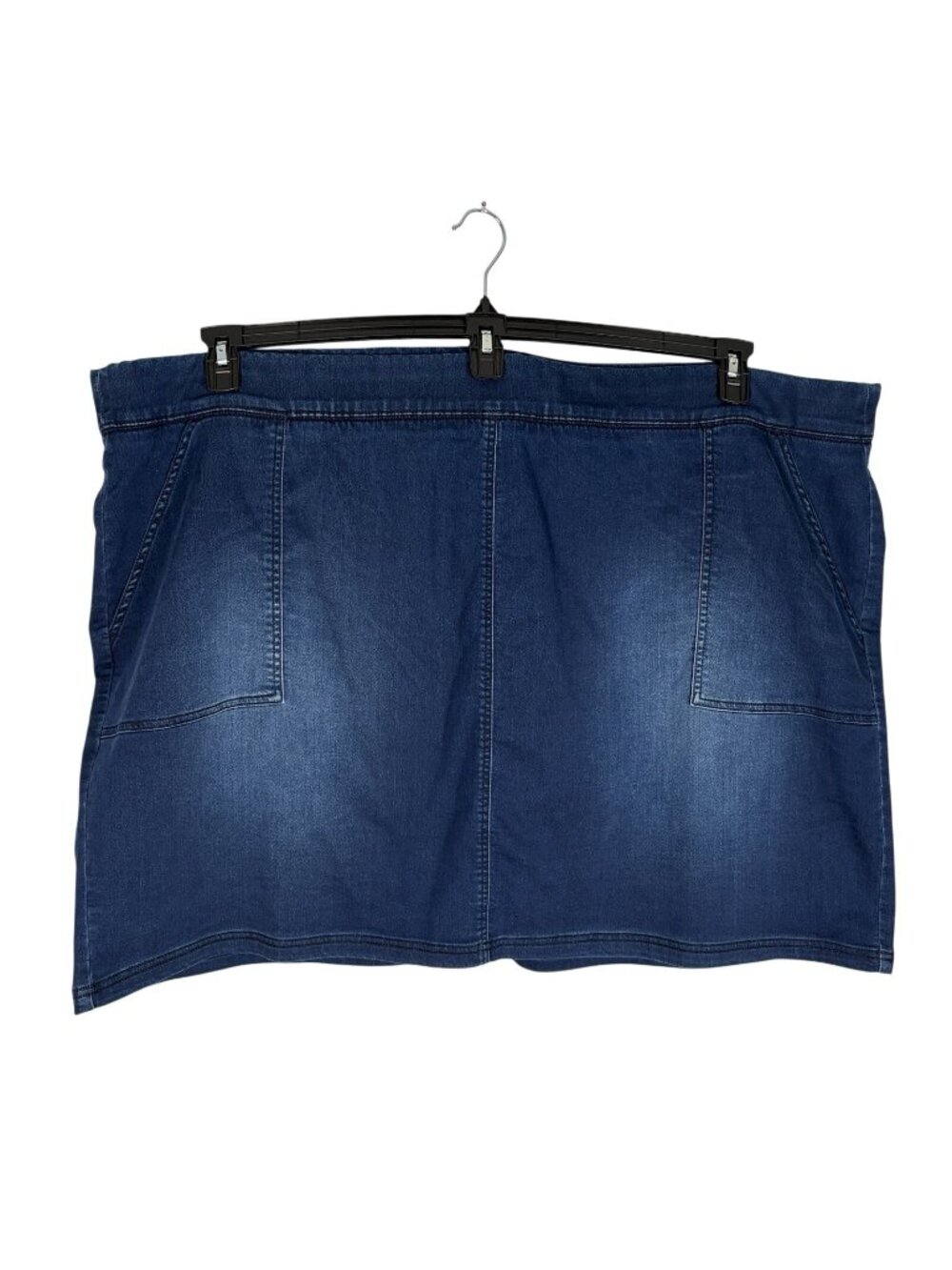 Denim & Co Women Plus 5X Blue Knit Denim Elastic Waist Pull On Mini Jean Skort